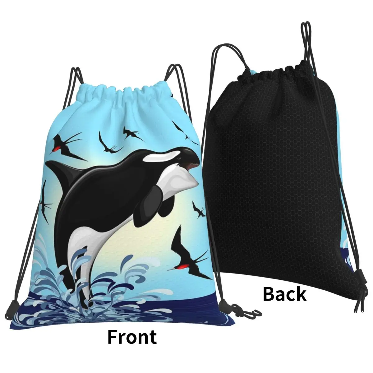 Orca Killer Whale Jumping Out The Ocean Backpacks Casual Drawstring Bags Sports Bag Book Bags for Travel School