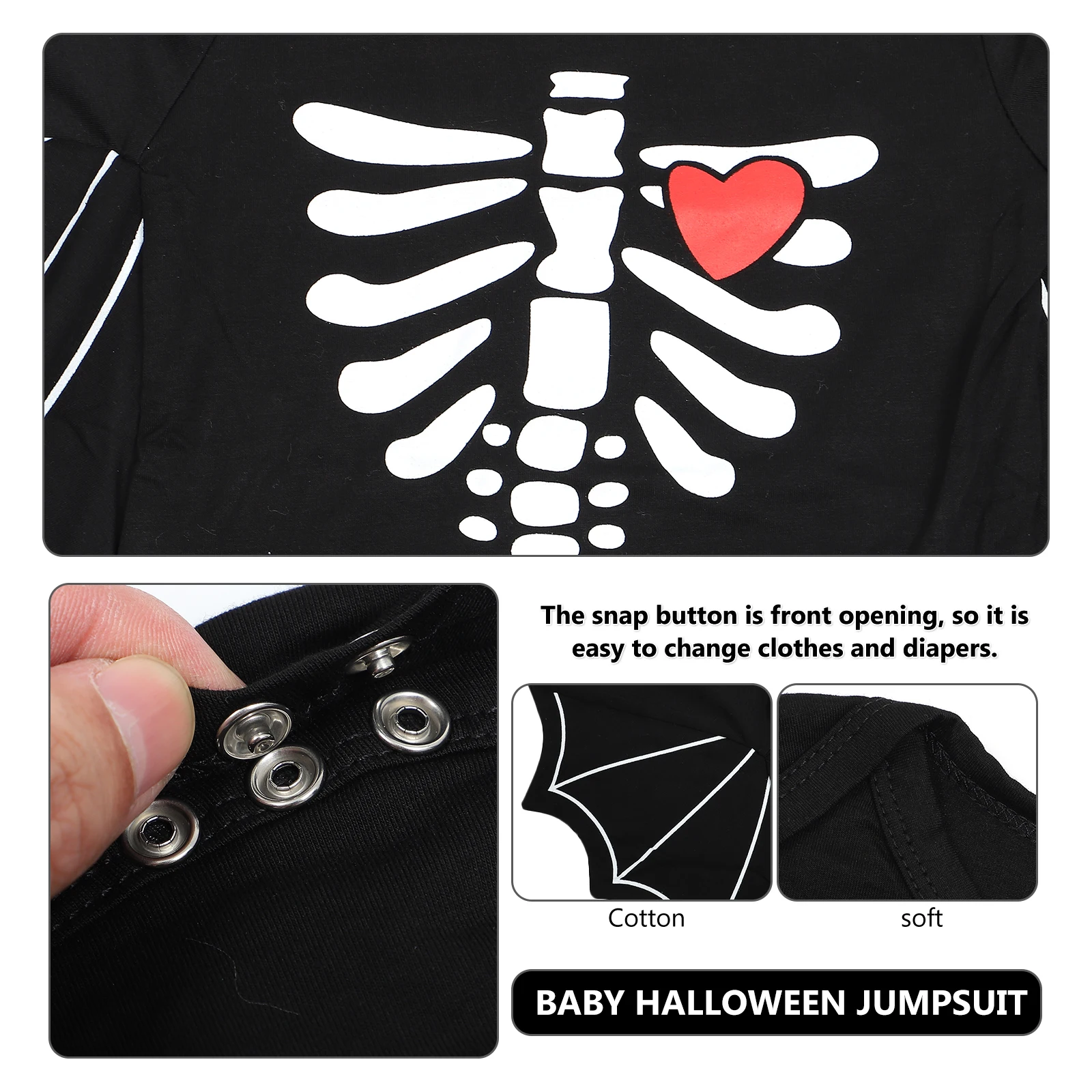 

1 pc Halloween Bat Sleeve Baby Jumpsuit Toddler Costume Romper Party Festival Wear Cotton Snap Front Easy Changing