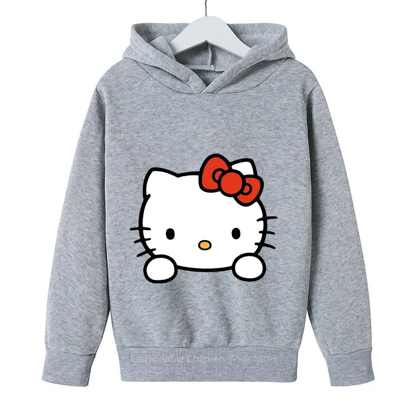 

Милые детские толстовки Hello Kitty с мультяшным принтом, хлопковый Модный повседневный топ с капюшоном для мальчиков и девочек, весна-осень 2024