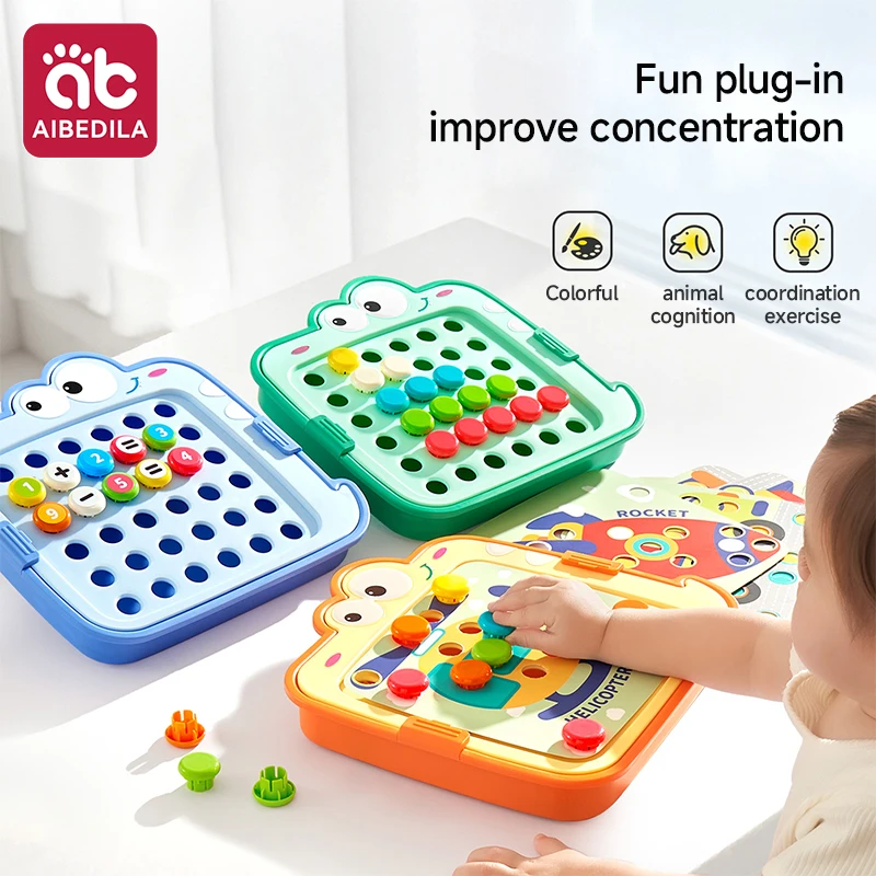 

AIBEDILA 3D Mushroom Peg Puzzle Board Montessori Early Learning Toys Cartoon Animal Jigsaw Puzzles Sensory Building Blocks Gift