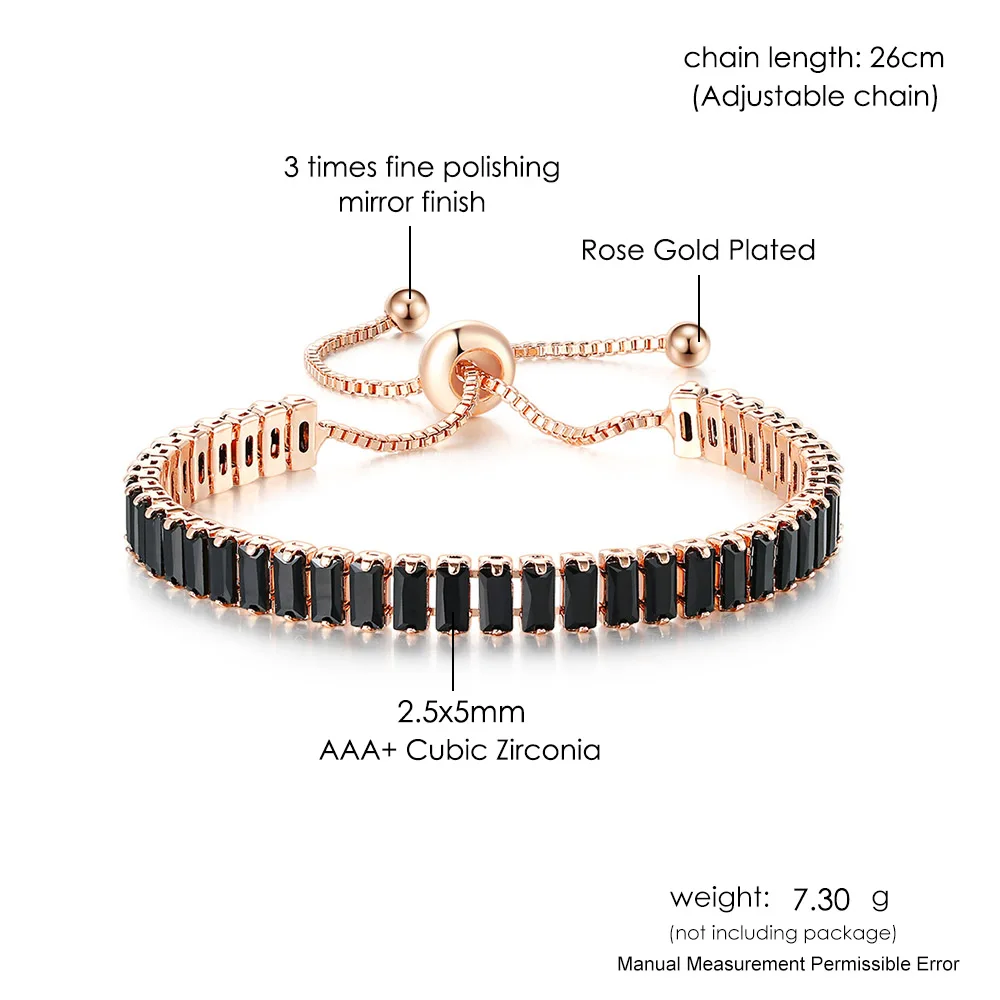 Adjustable Tennis Bracelets for Women Unique Black Crystal Bangle Rose Gold Color Hand Chain Friends Jewelry Wholesale DZH051