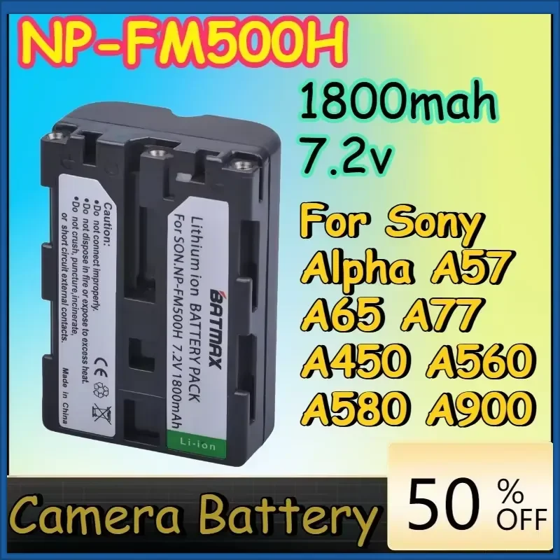 1800mah 7.2v NP-FM500H Battery for Sony Alpha A57 A65 A77 A450 A560 A580 A900 Camera Battery