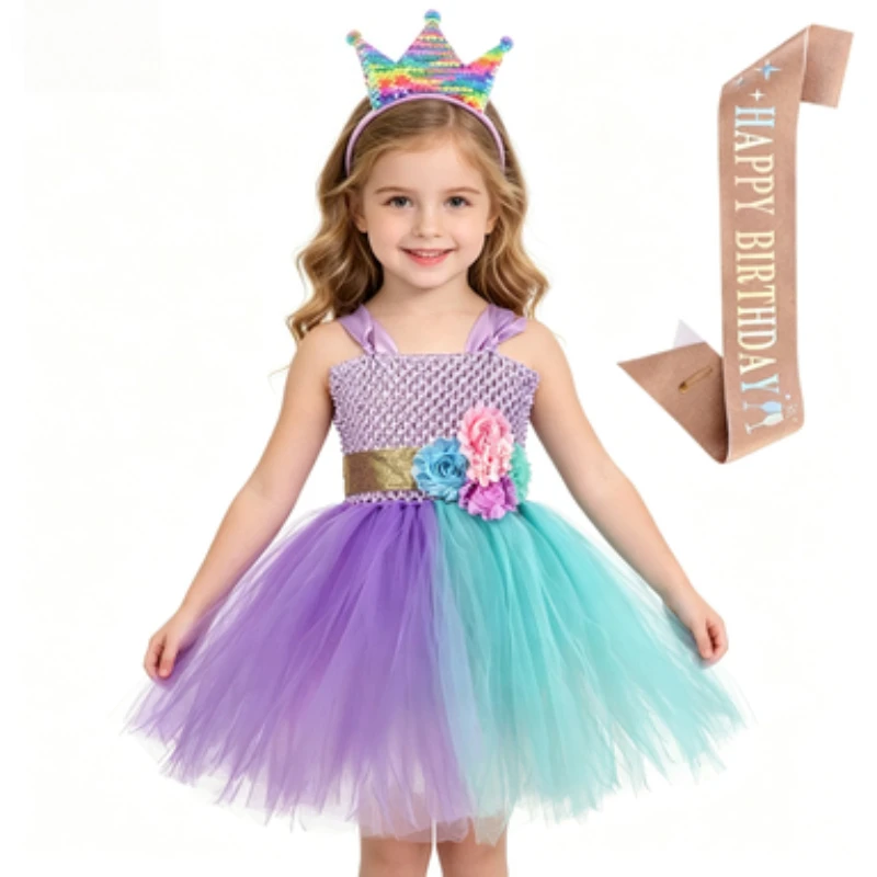 Sweet-style girls' birthday dress,lovely colorful tutu skirt,kids' birthday party gown,Princess dress suitable for photo shoots