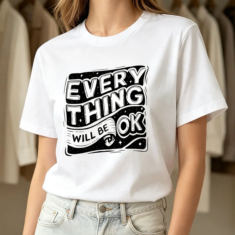 Everything Will Be Ok Positive Quote Motivational Encouragement T Shirt Graphic Tee Casual Streetwear for Men Women Fashion Top