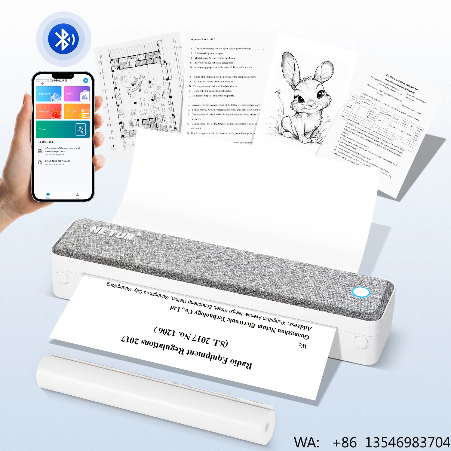 203dpi ABS+PC Scanprint for Home Use Compact Wireless Document Tattoo Printing NETUM Portable A4 Thermal Printer