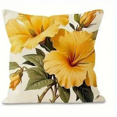 Yellow Hibiscus Floral Pillowcase ,Sofa bedroom cushion cover, single-sided printing, without pillow core