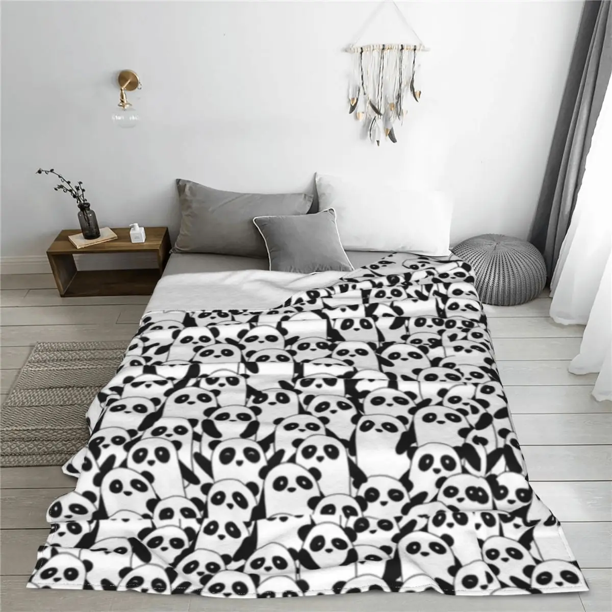 Pandamonium Cartoon Animal Blanket Panda Nature Modern Flannel Awesome Warm Throw Blanket for Home Restaurant Spring Autumn