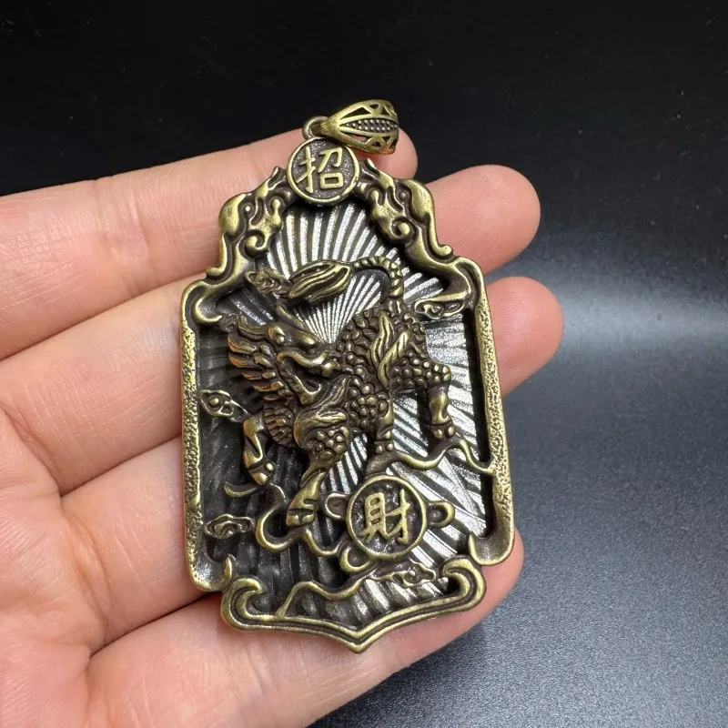 Old Brass Animal Pendant Copper Auspicious Beast Unicorn Tag Antique Play Copper Micro-engraving Bronze Ware