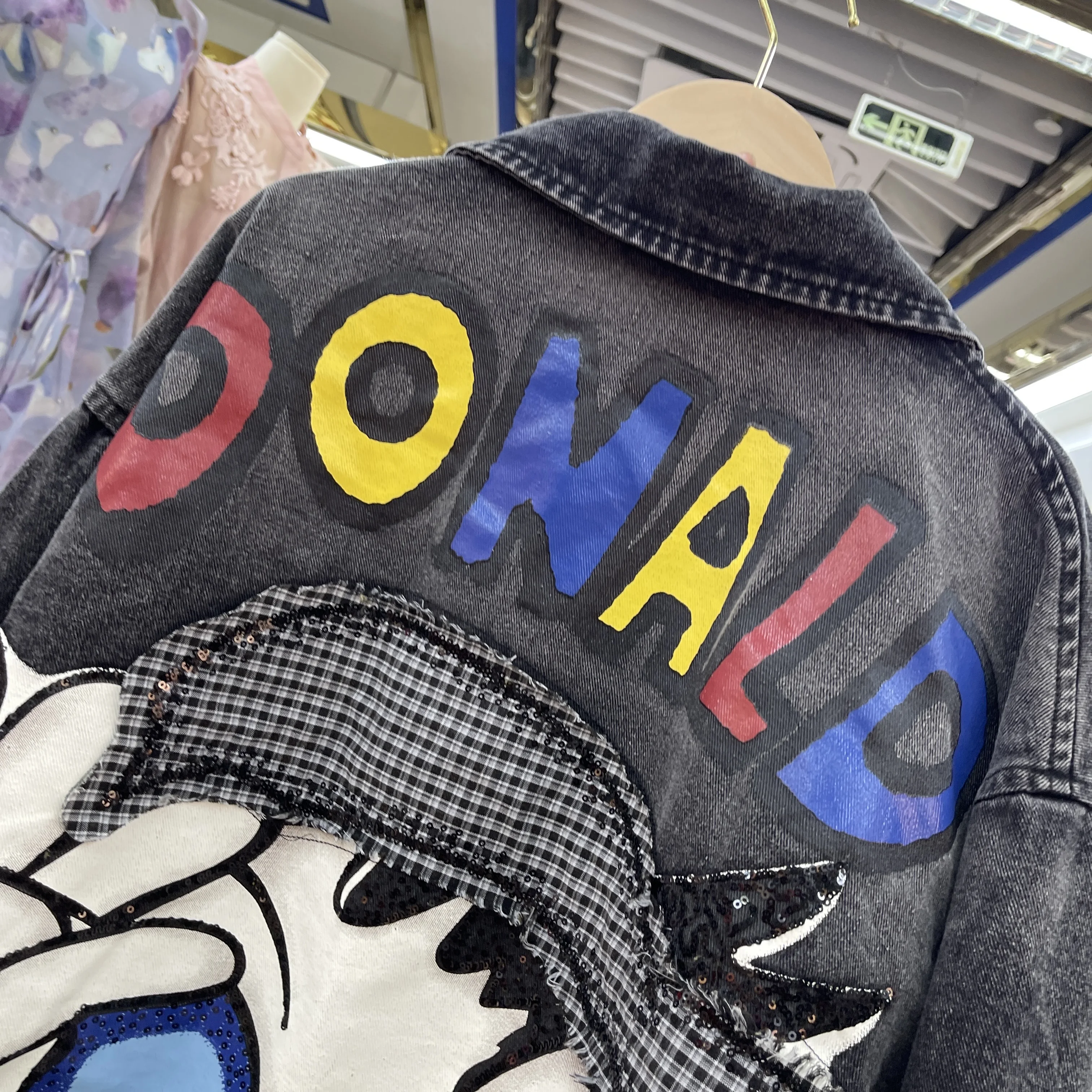 Heavy Industry Buttons Washed Thin American Style Cartoon Short Coat Drop Shoulder Sleeves Top Single-breasted Jacket Outerwear