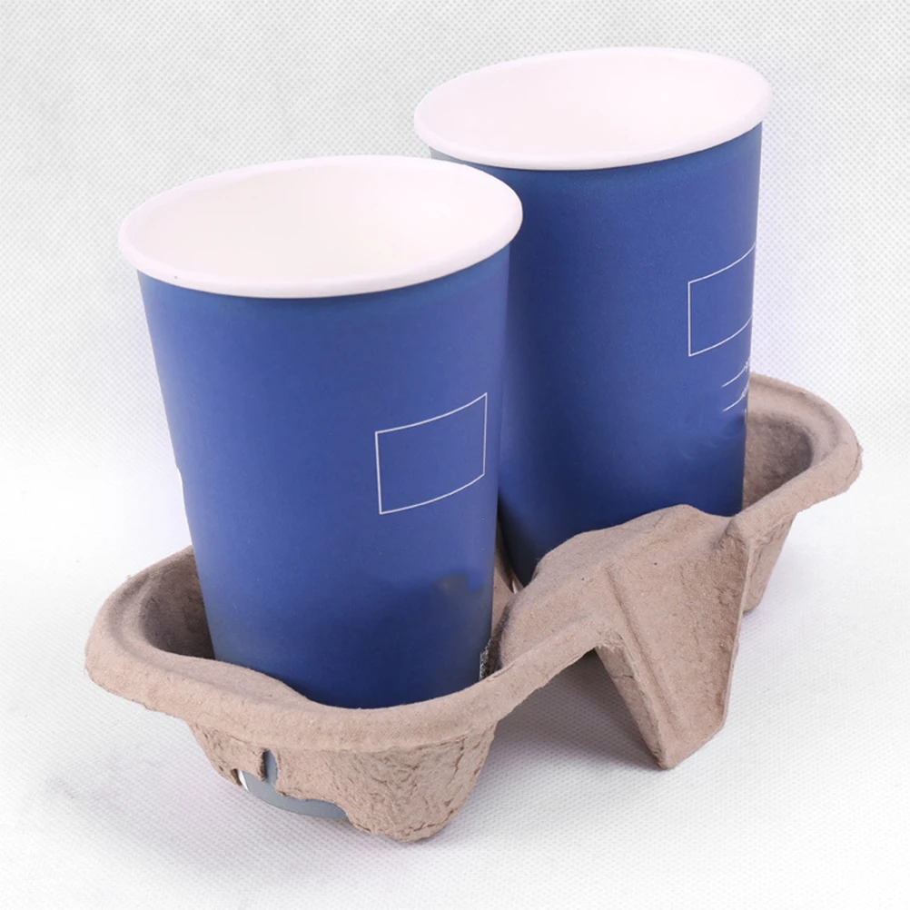 

20 PCS Pulp Cup Holder Paper Drink Carrier Takeout Coffee Tray Degradable Packing