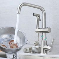 Stainless Steel Kitchen Faucet Set 360 Rotate Basin Sink Tap with Bidet Sprayer Nozzle 2 Function Deck Mount Hot Cold Mixer Tap
