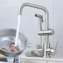 Ensemble de robinet d'évier de cuisine en acier inoxydable, robinet de bassin rotatif à 360 °, buse de pulvérisateur de bidet, montage sur pont, robinet de centre commercial chaud et froid, 2 fonctions