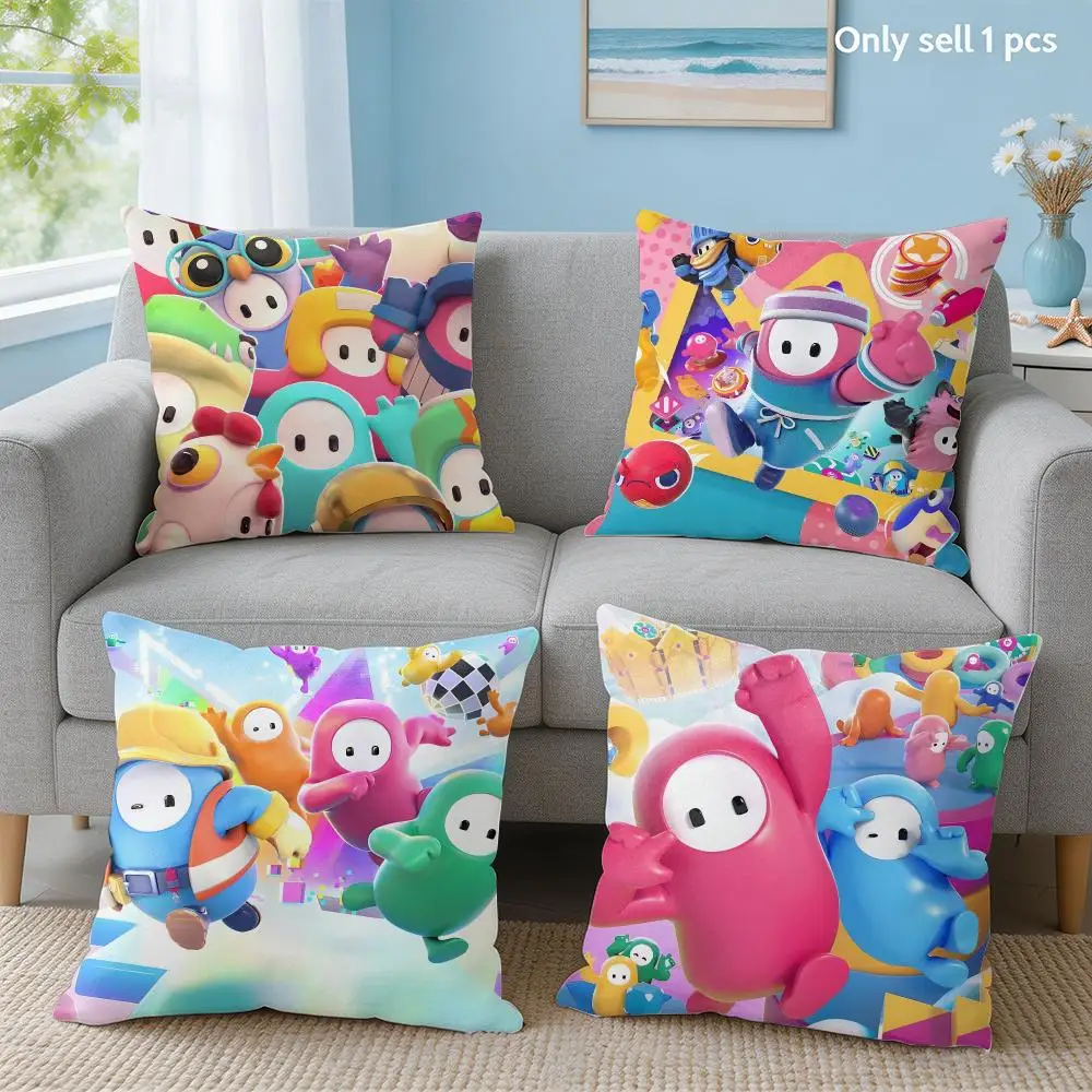 Video Game F-Fall Guys Cushion Cover Soft Short Plush Throw Pillow Cover Hidden Zipper Cutecore Sofa Bedroom Home Decor