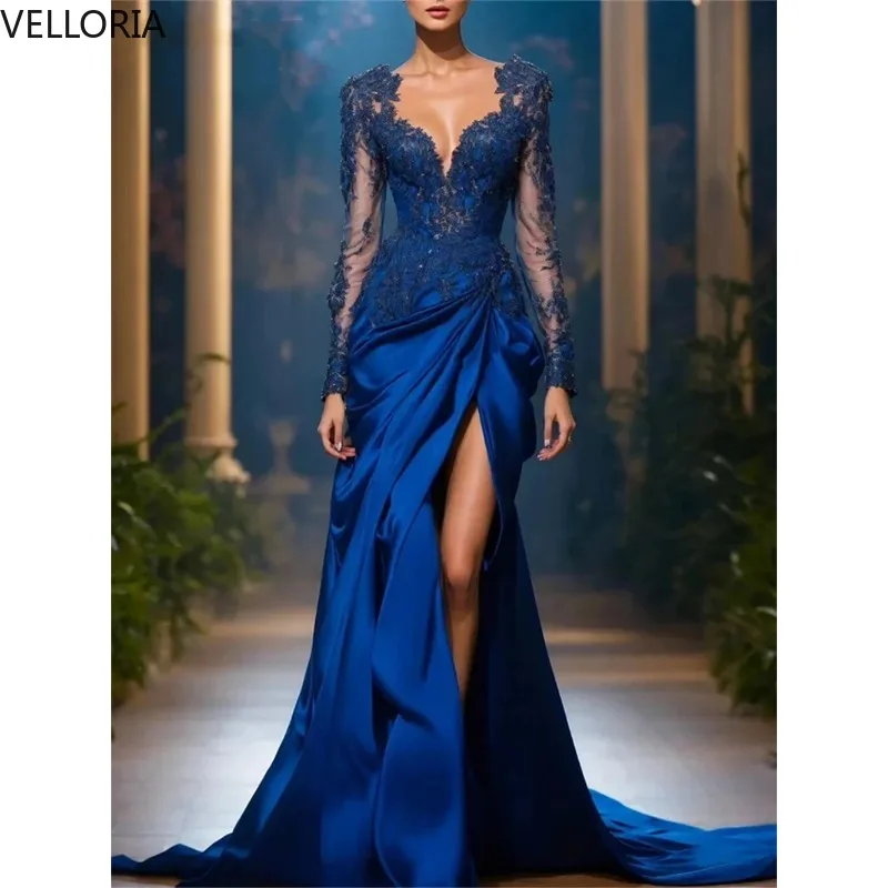 

Elegant Party Dress Long Sleeves Lace Ball Gown Sweep Train Formal Evening Dress Vestdos De Fiesta Customized