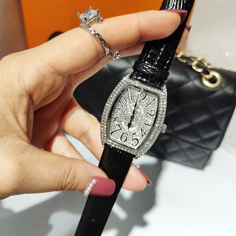 Tonneau-reloj de cuarzo con diamantes de imitación para mujer, cronógrafo de marca superior de lujo, a la moda, M020