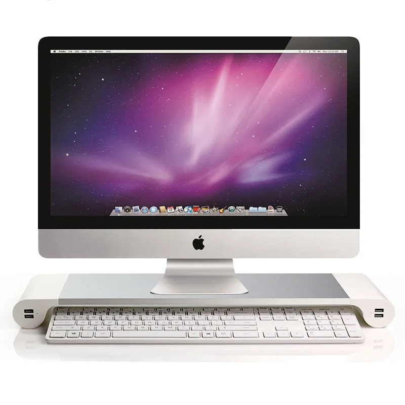 

Подставка для монитора с увеличенной базой для ноутбука MacBook, настольный держатель из алюминиевого сплава, полка для клавиатуры компьютера, USB-порт для зарядки