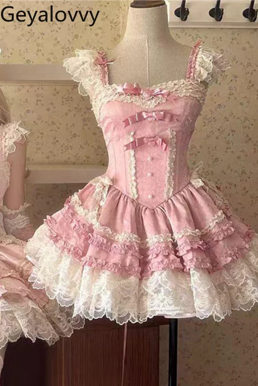 Robe Lolita japonaise sans manches JSK, coupe cintrée, douce, pour fête d'anniversaire, taille haute, coupe cintrée, moelleuse, courte, à bretelles, robes de princesse