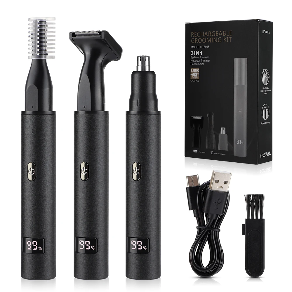 Tondeuse électrique 3 en 1 pour hommes, affichage LED, favoris indolores, sourcils, barbe, rasoir, Rechargeable par USB
