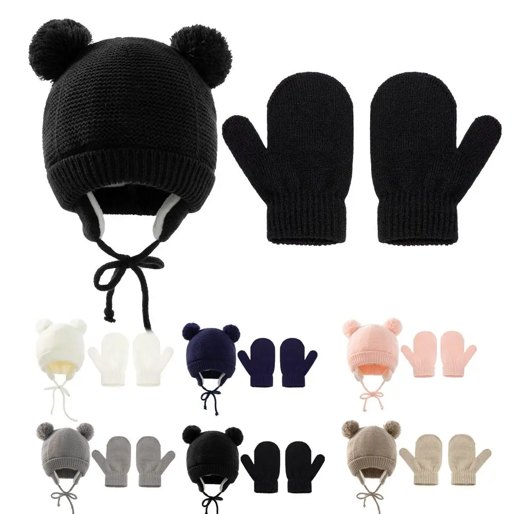 الشتاء صوف مبطن قبعة قفازات مجموعة يندبروف مع بوم بوم الأطفال سدادات حماية الأذن قبعة دافئة رشاقته قبعات منسوجة الفتيات الفتيان