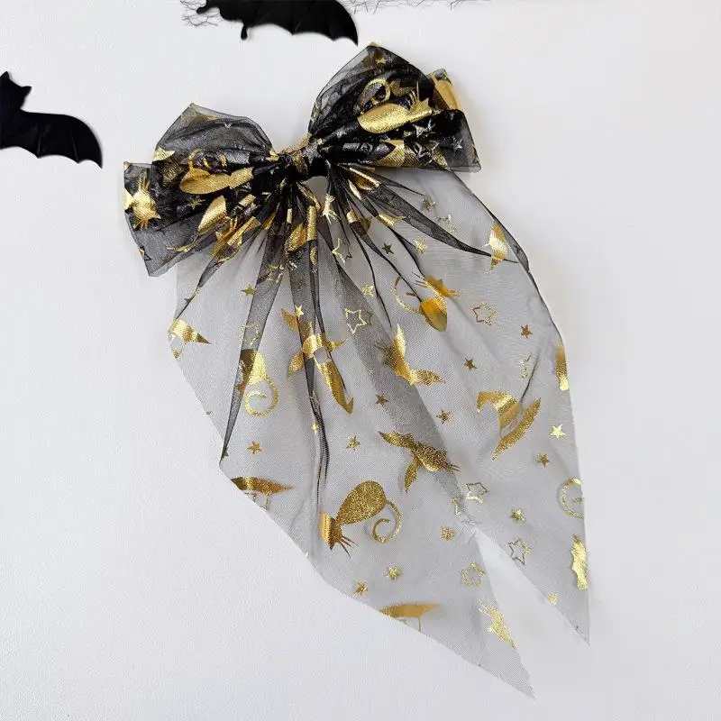 10 Styles Pumpkin Headed Spider Web Bow Tie Mesh Headband Hair Clip Spring Clip , Suitable For Halloween Parties And Dances