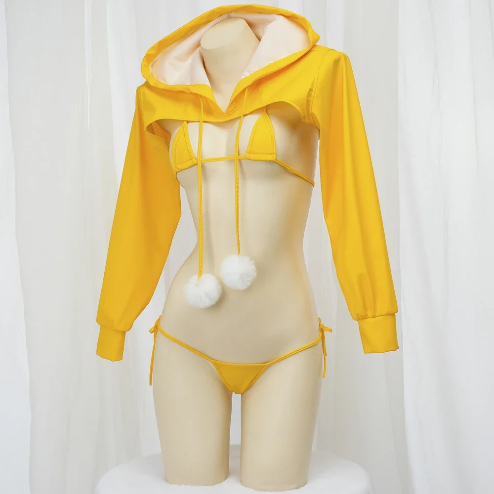 Anime Bikini Set Hoodie Top Cosplay Costume Sexy Japanese Cute Girl Underwear Nightgown Role Play Student Outfits Lingerie image 2