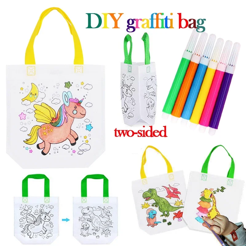 1–10 Stück Sets DIY Graffiti-Tasche mit Marker, handgefertigte Malerei, Vliesbeutel für Kinder, Kunsthandwerk, Farbfüllung, Zeichenspielzeug