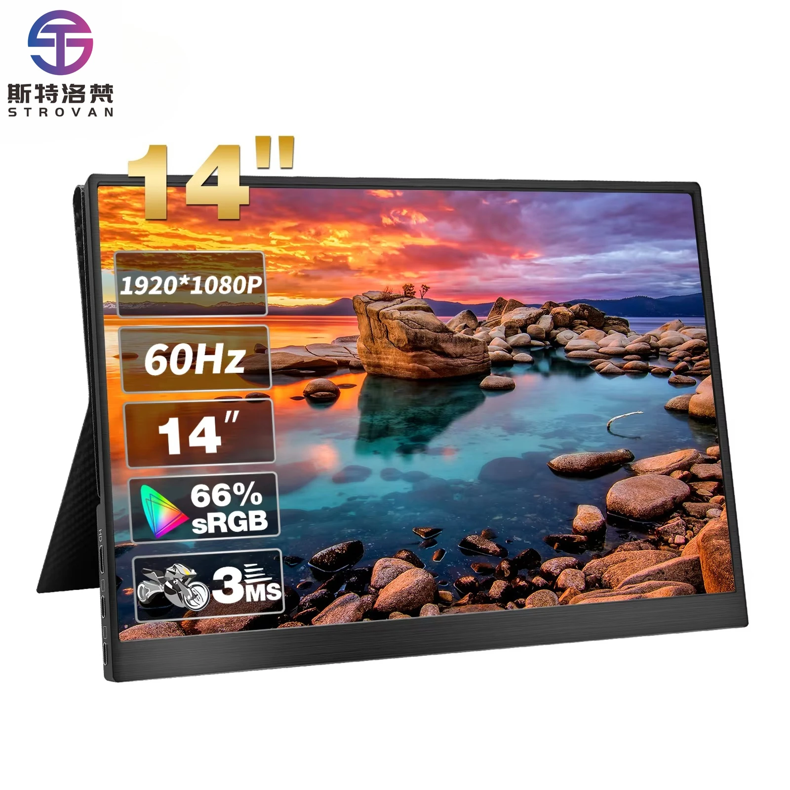 Portable 14 Inch LCD Touch Screen  LED Display IPS Panel 60Hz Refresh Rate Gaming  Studio