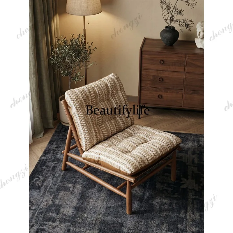 Medieval style simple striped leisure chair designer living room solid wood sofa chair back recliner