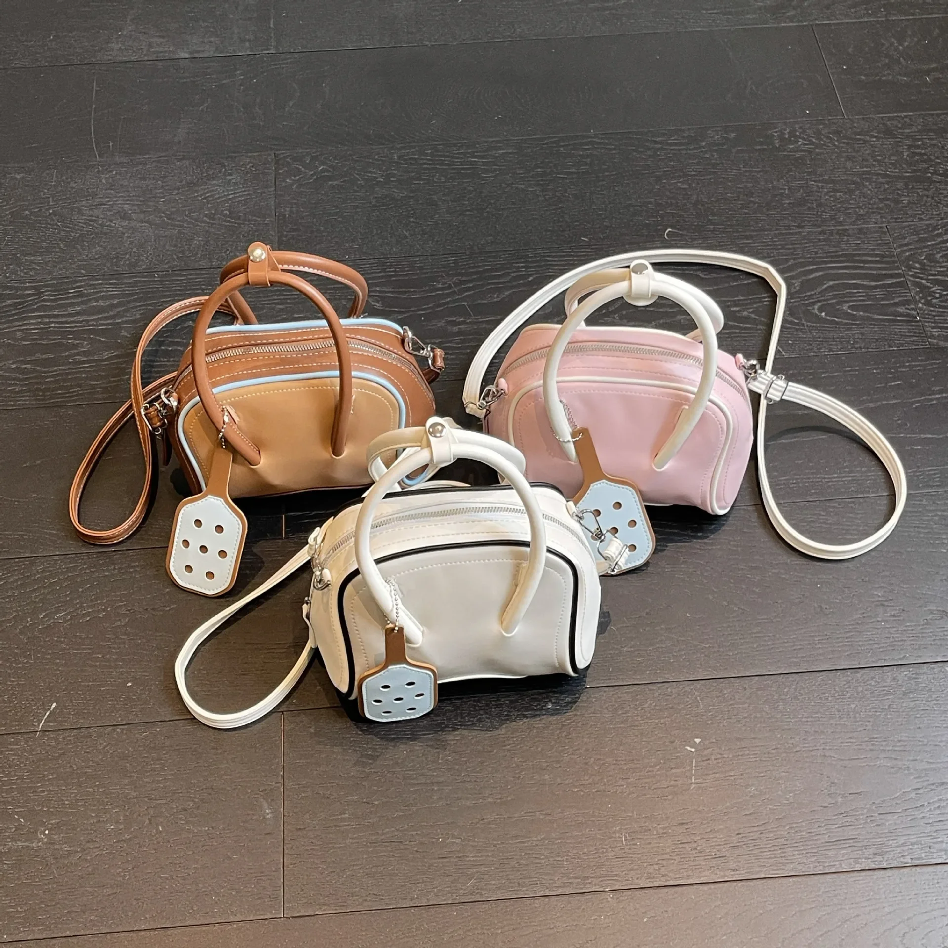 Temperament Contrasting Color Handbag Spring Autumn New Fashion Simple Bowling Bag Versatile Commuting High-end Crossbody Bag