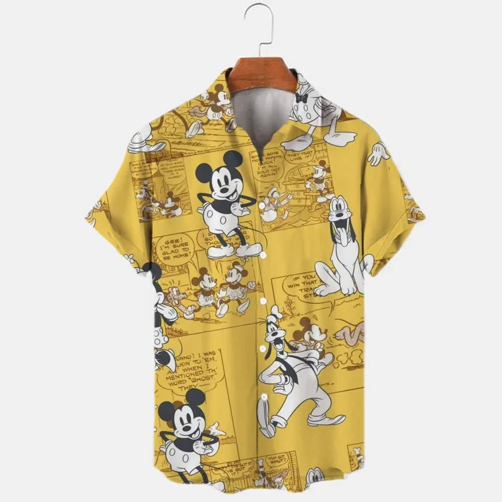 Summer Fashion Hawaiian Shirt Mickey Minnie Mouse Shirts Men Women Clothes Temperament Men\'s Street Trend Retro Boutique Tops