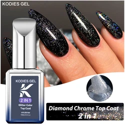 KODIES GEL Diamond Chrome Top Coat Gel Nail Polish 15ML Super Shine Top Coat Without Sticky Layer Glitter Semi Permanent UV Gels