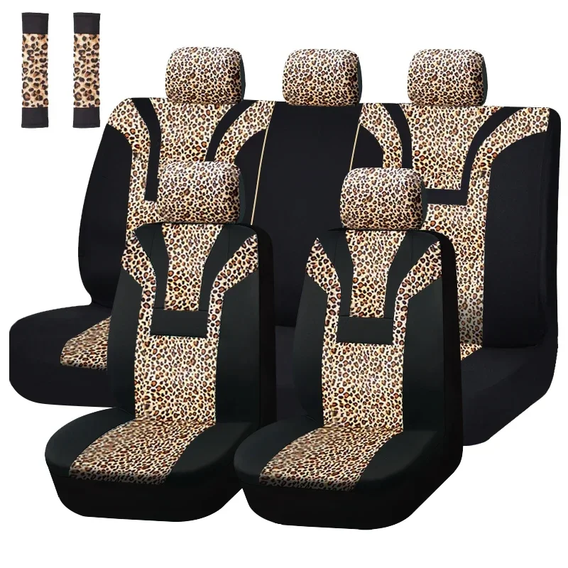 

Leopard Print Short Plush Universal Car Seat Cover Winter Seat Covers Fit For Most Car SUV Truck Vans Car Accessories Interior