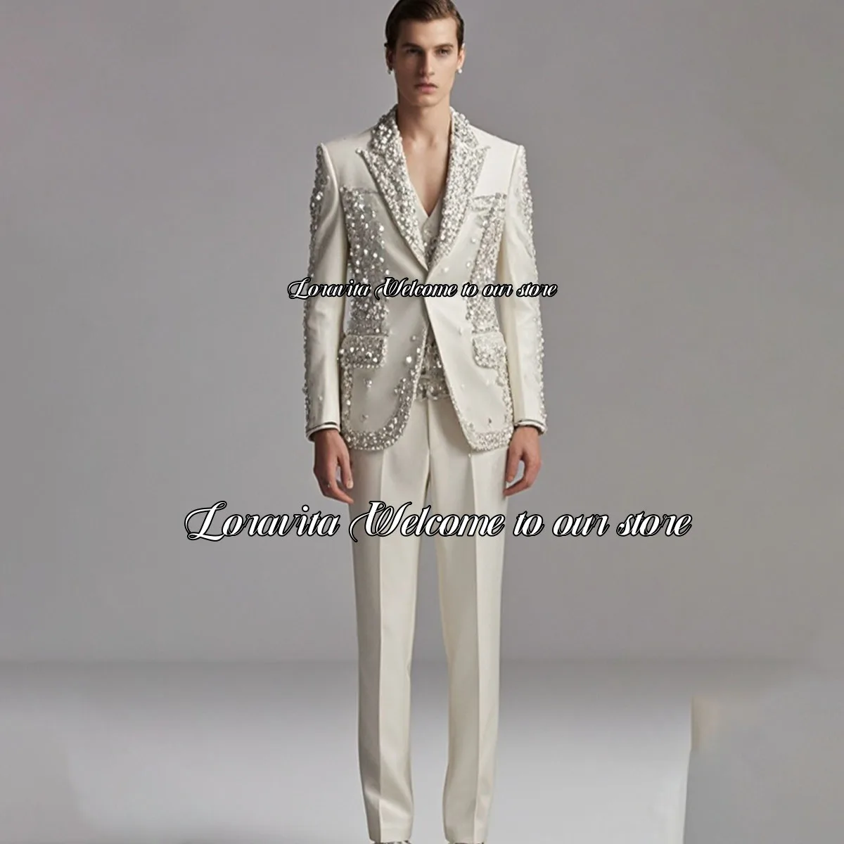 Luxury Notch Lapel Wedding Groom Male Prom Blazers Sparkling Diamond Tuxedos Men Suit 2 Pieces Slim Fit Terno Masculino Completo