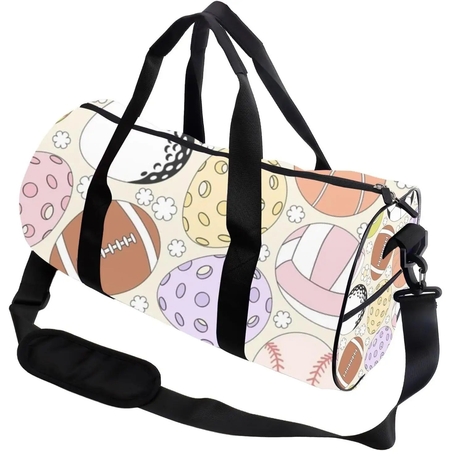 Colorful Sports Motif Stain- Resistant Womens Gym Bag Oxford Tote Bags Adjustable Shoulder Strap, Convertible Carry Backpack