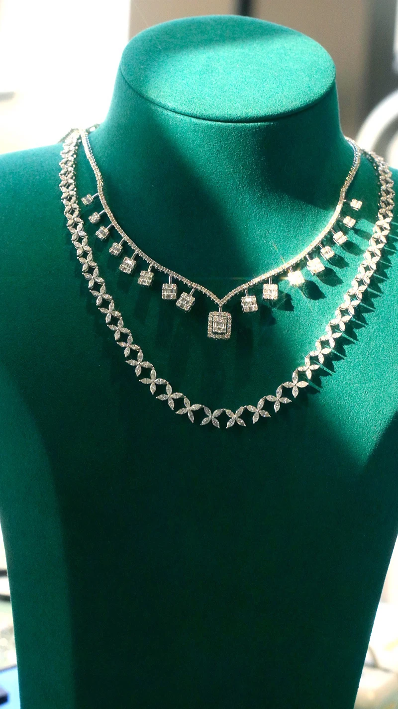 LUOWEND 100% 18K White Gold Necklace Women Luxury Romantic Style 4.50carat Real Natural Diamond Necklace High Party Jewelry