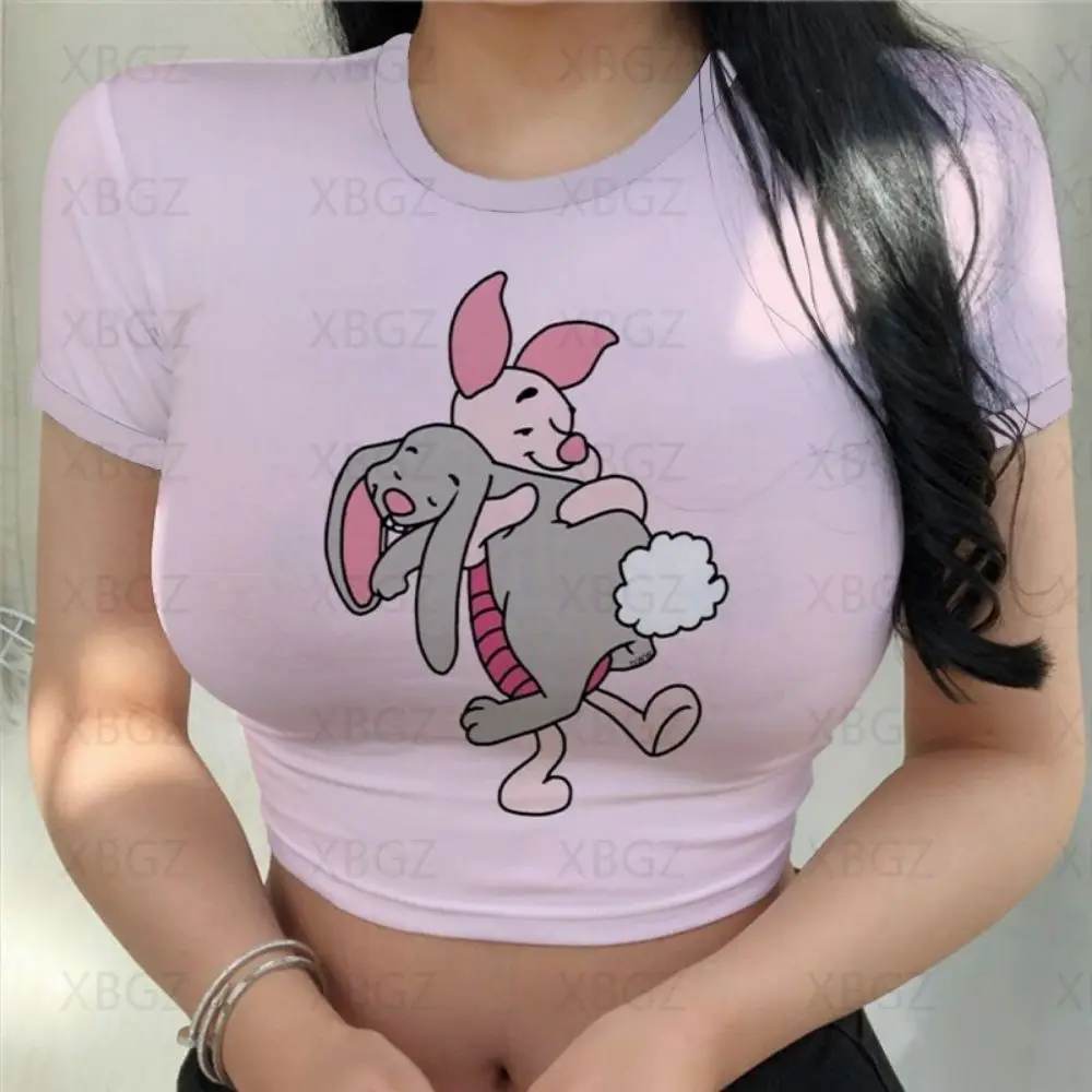 Disney Fashion Woman Blouses 2024 Sexy Crop Tops Cool Top Winnie Pooh T-shirt Y2k Clothes Fashion T-shirts Nightclub Women Print