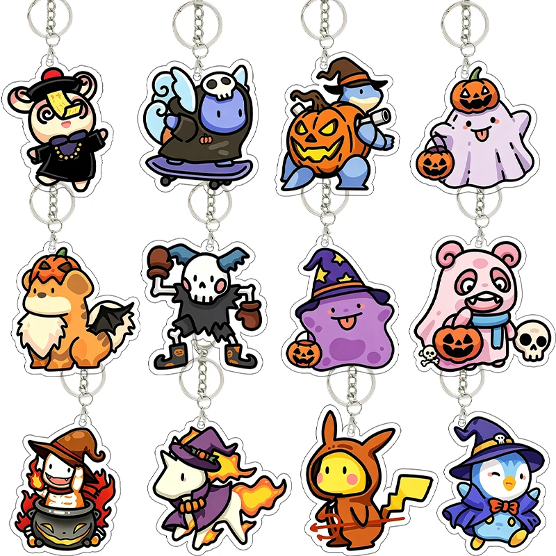 Pocket Monsters Rattata Psyduck Acrylic Keychain Backpack Pendant Creativity Decoration Characters Accessories Halloween Gifts