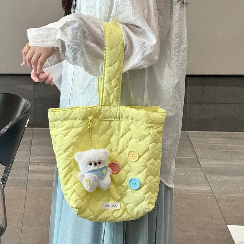 

Ladies' Handbags Korean Dopamine Heart Sweet Button Cute New Handheld Bucket Bags Portable Large Capacity Shoulder Bags For Girl