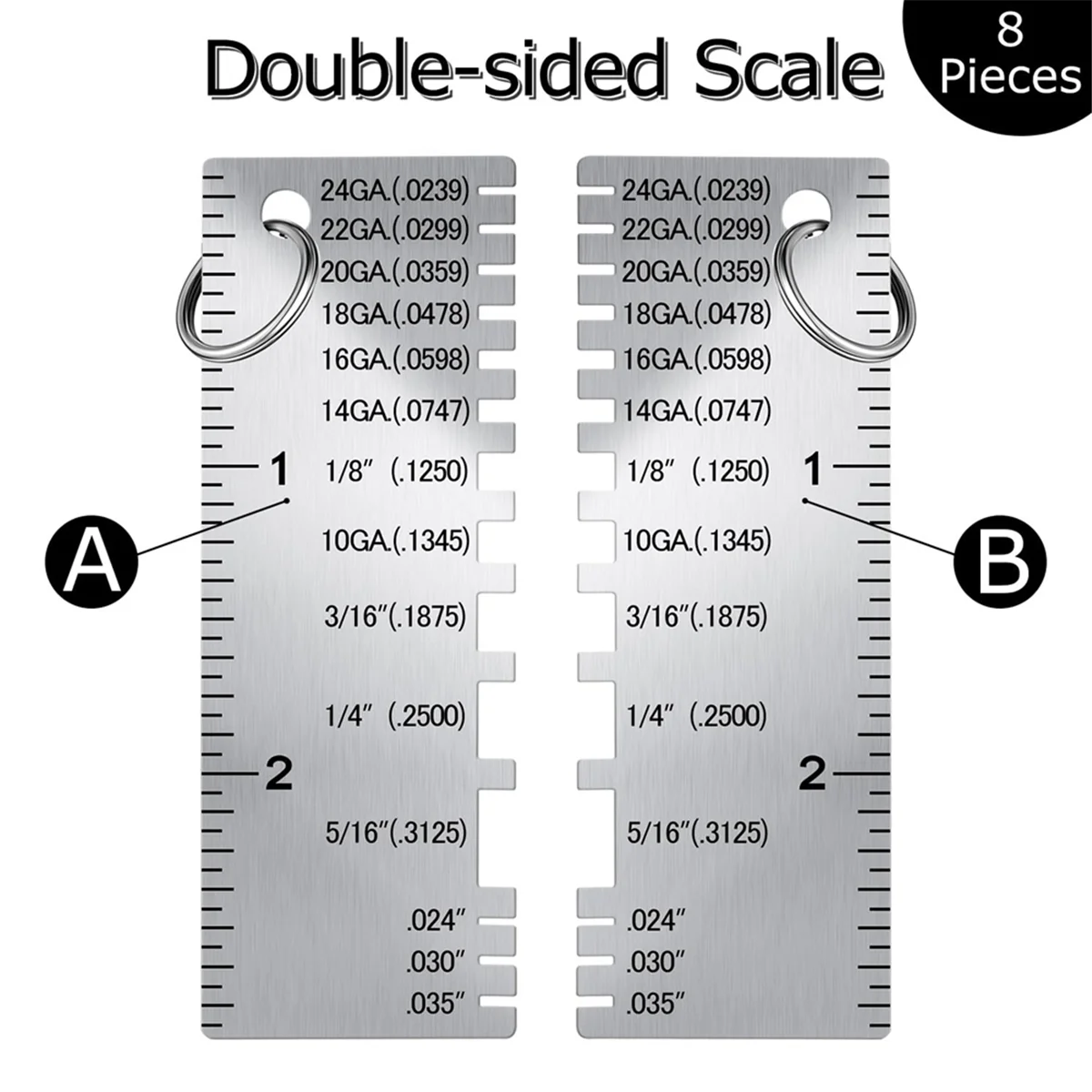 Metal Sheet Thickness Gauge, 8 Pack Stainless Steel Wire Gauge Size Inspection Tool Welding Tool Accessories