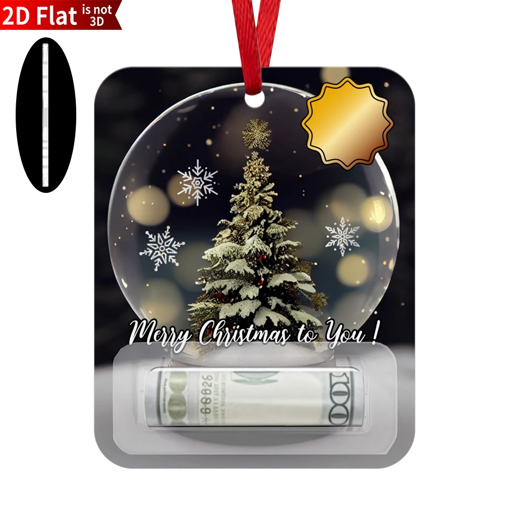 2D Flat Christmas Snow Globe Tree Gold Badge Money Holder Ornament Tree Decor Gift for Family Friends Xmas Party Decoration