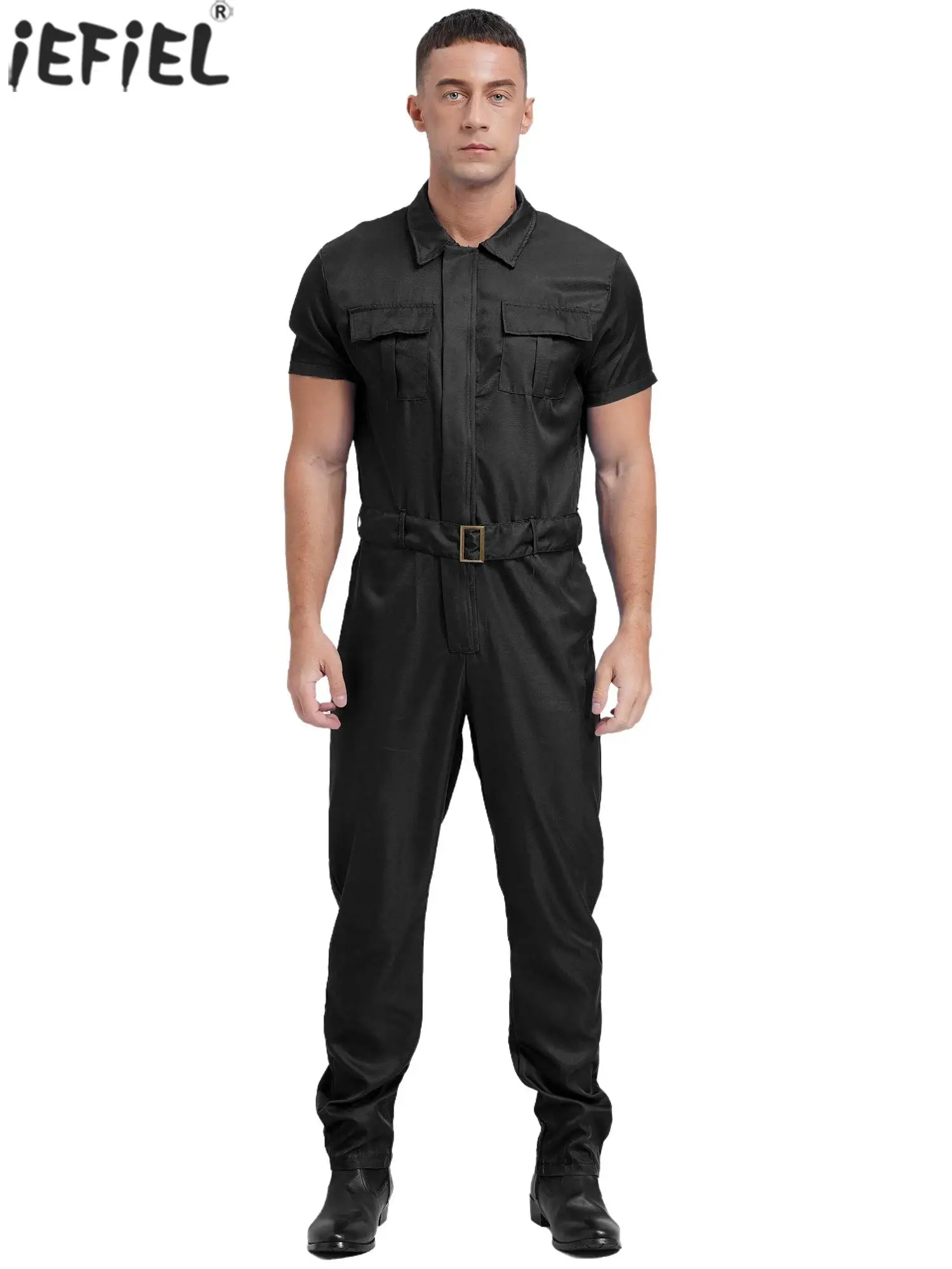 

Men's Work Overalls One Piece Mechanics Workwear Lightweight Jumpsuits Short Sleeve Suits Front Zipper Multiple Pockets Overalls