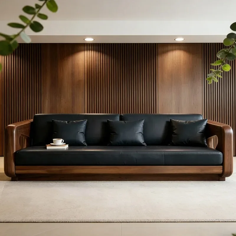 Classic New Chinese Style Solid Wood Living Room Sofas Aesthetics 3 Seater Armchairs Design Sofa Living Room High-end Furniture