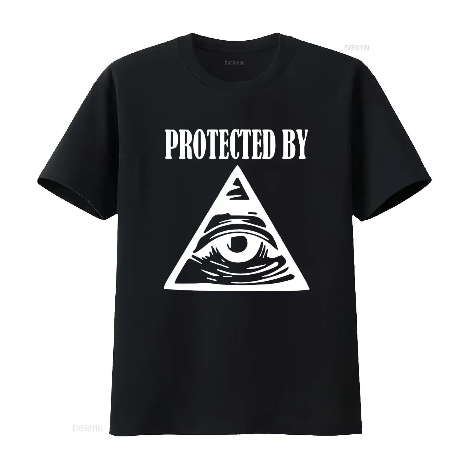 Protected By Illuminati All Seeing Eye Trendy White Cotton Men's T shirt Top vintage Washed Unisex Breathable graphic Slightly