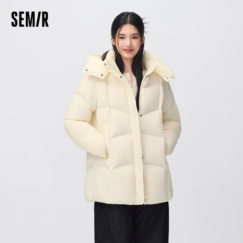 Semir Women Down Jacket Mid Length 90 Percent Down Fill Detachable Hooded Water Repellent 2026 New Winter Daily Wear
