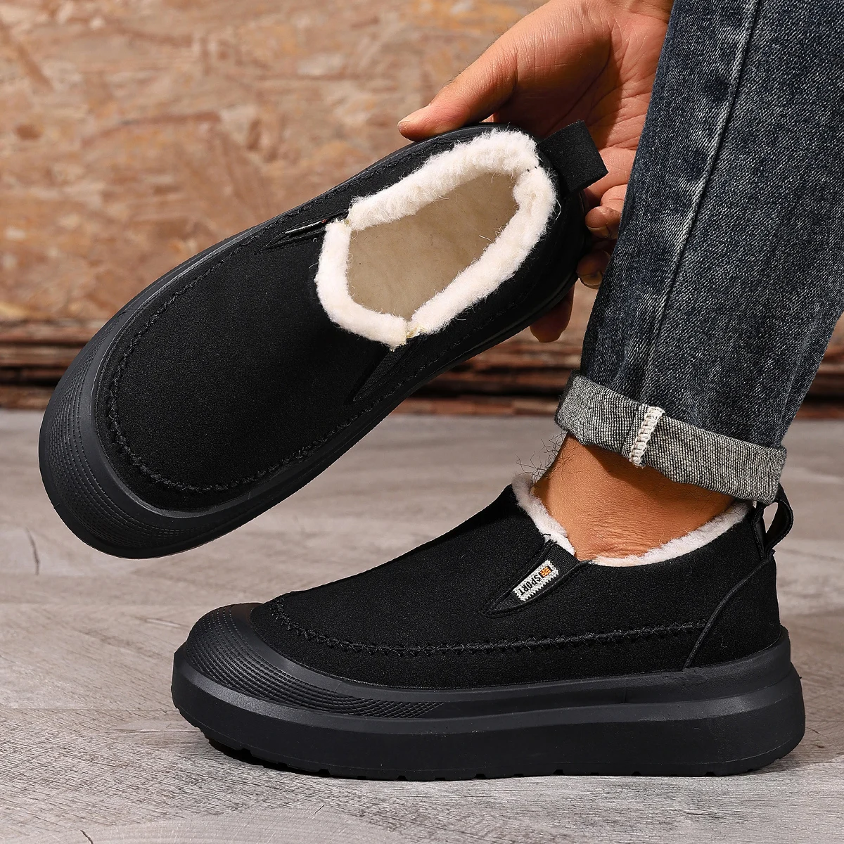 

2025 Winter New Men's One-step Lace-up Fleece Cotton Shoes Warm Slip-resistant Durable Outsole Free Shipping Men's Shoes