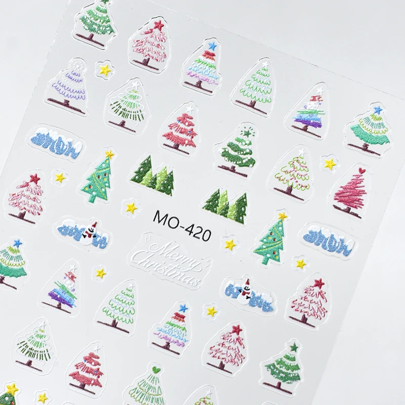 Autocollants pour ongles en relief 5D, arbres de noël, cercles, bottes, flocons de neige, cloches, décalcomanies, décorations pour manucure