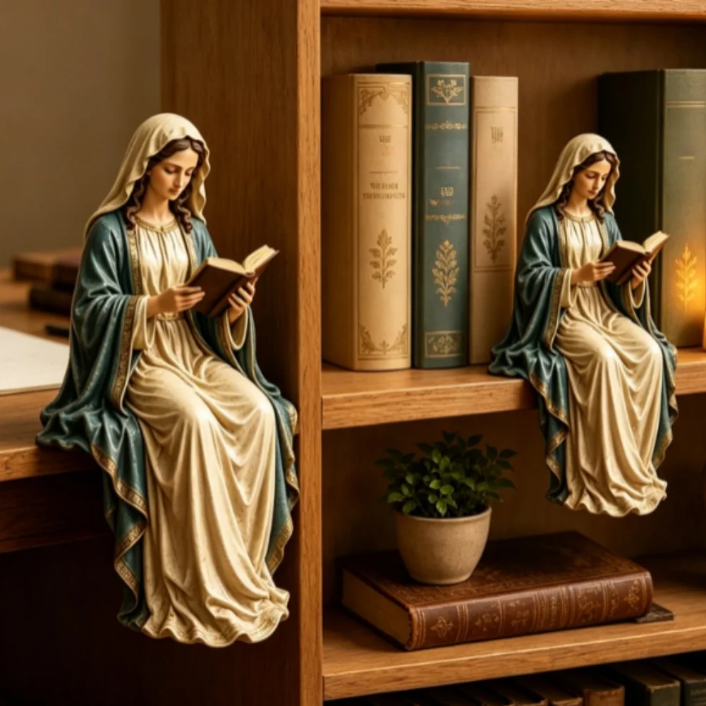 Resin Book Lover Figure Ornament Blue Sitting Reading Pose Home Decor Item for Desk Shelf Study Area 15x7.6x6.5CM