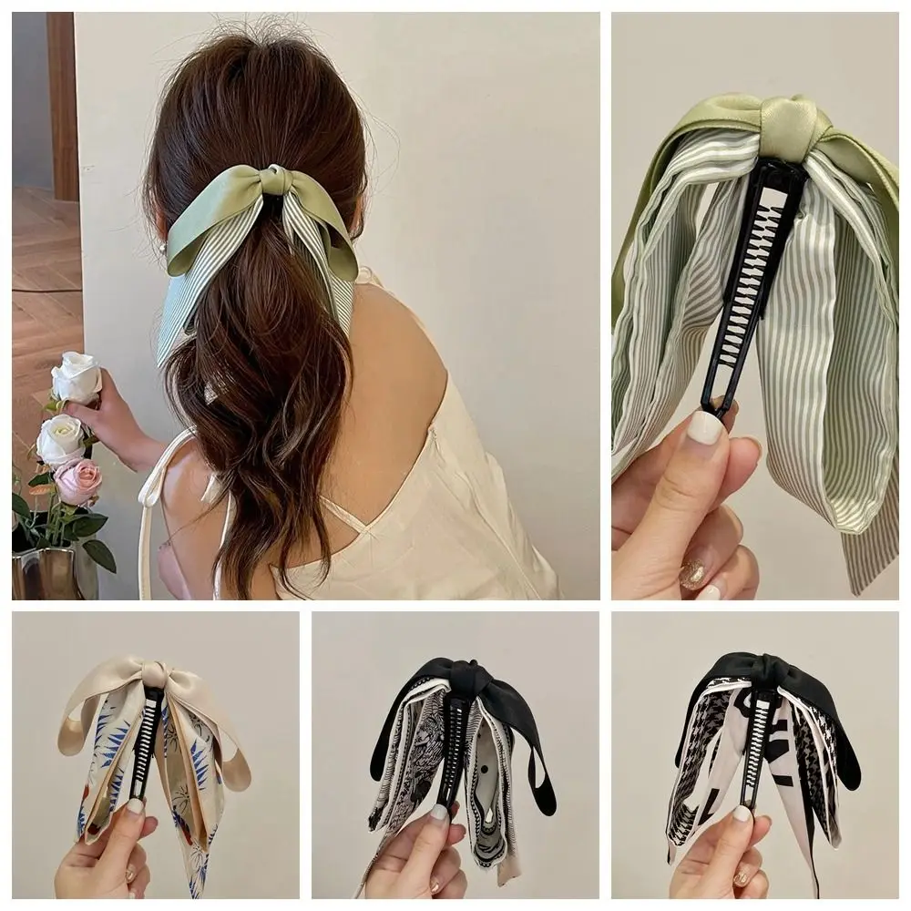 Elegant Ribbon Bow Banana Clip Korean Style Headwear Hair Claw Hairpin Headdress Vertical Clip Women