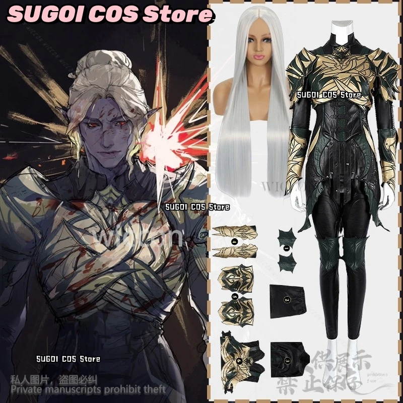 Аниме игра Baldur3Gate косплей Minthara красивый костюм из искусственной кожи сексуальный комбинезон униформа эльфа парики ушные костюмы для Хэллоуина Cos костюмы