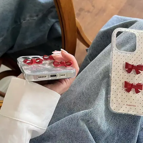 Blink 3D Bowknot Point Lustre Lining Hard Phone Case for iPhone 17 Air 16 16E 15 Pro Max 14 Plus 13 Mini 12 11 XR 7 8 SE2 SE3